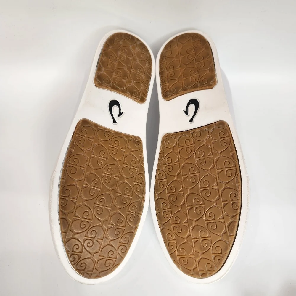 OluKai Pehuea Li 'Ili White Leather Sneakers Drop-In Heel Womens Size 10